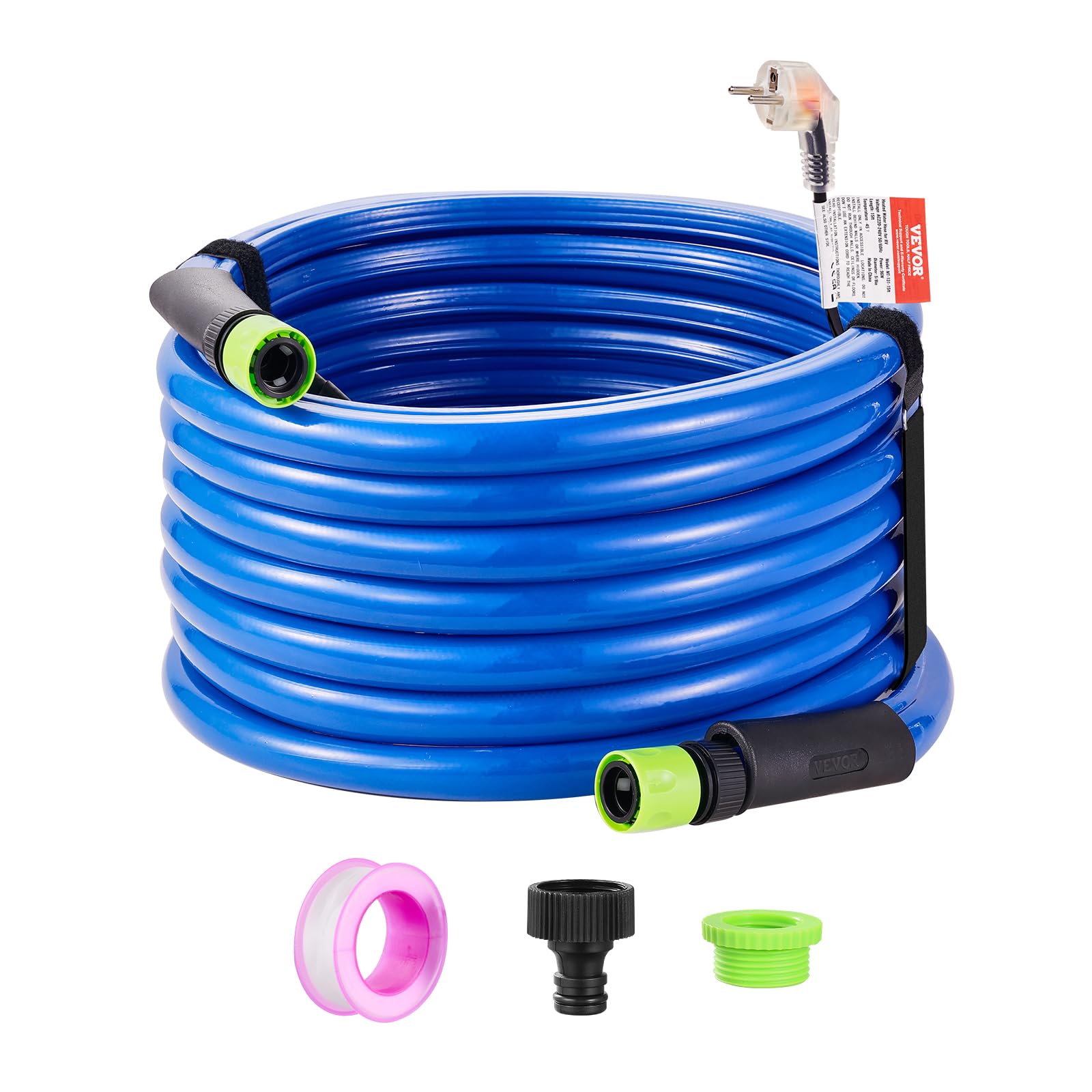 VEVOR Tuyau d'Eau Chauffant 7,6 m pour Camping-car, Tuyau d'Eau Potable Antigel jusqu'à -42,7 ℃, Autorégulation Automatique, Diamètre Intérieur de 16 mm avec Raccords Rapides, sans Plomb et sans BPA