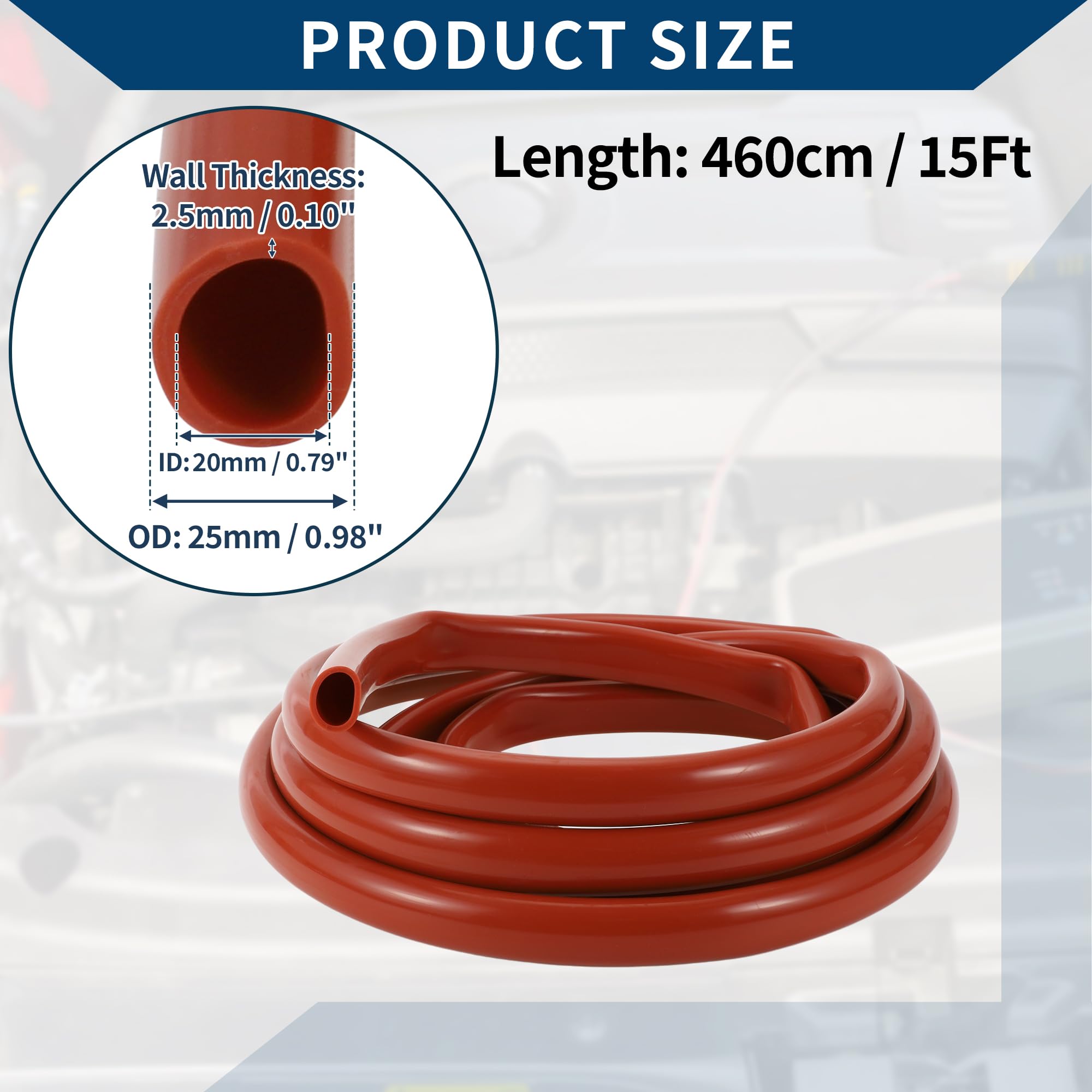 Tubo in Silicone per Aspirazione Tubo per Linea di Aspirazione Automobilistica ad Alta Temperatura 15Ft 13/16" 20mm ID 2.5mm Spessore 1 Pz Rosso