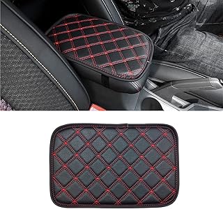 Car Leather Center Console Cushion Pad, 11.4"x7.4" Waterproof Armrest Seat Box Cover Fit for Cars, Vehicles, SUVs, Comfort, Car Interior Protection Accessories (Black/Red-2)
