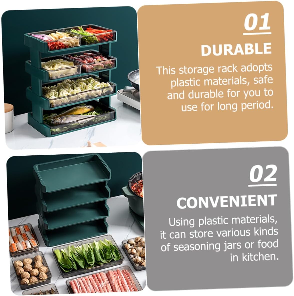 Multi-Layer Kitchen Storage Rack 3-Tier Plastic Vegetable Holder with Drainage Tray Stackable Hot Pot Side Plate Organizer for Countertop Food Storage