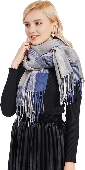 MISS LULU Women Scarves Winter Long Soft Warm Tartan Check Wraps Wool Spinning Tassel Shawl Stole Scarf
