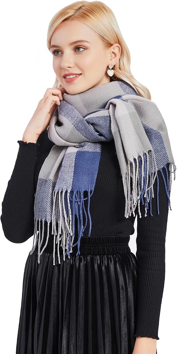 MISS LULU Women Scarves Winter Long Soft Warm Tartan Check Wraps Wool Spinning Tassel Shawl Stole Scarf