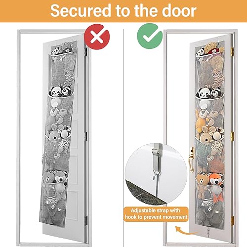 Miniatura 5 de Woodoulogy Almacenamiento de animales de peluche sobre la puerta, organizador de juguetes colgantes, muñeco de peluche y oso para bebé, idea para