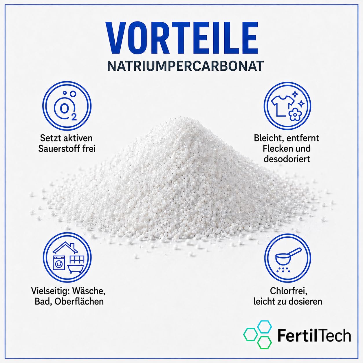Natriumpercarbonat 5 kg | Vielseitige Sauerstoffbleiche mit Aktivsauerstoff | Fleckenentferner und Textilaufheller | Haushaltsreiniger für Fugen, WC, Oberflächen und Abflüsse