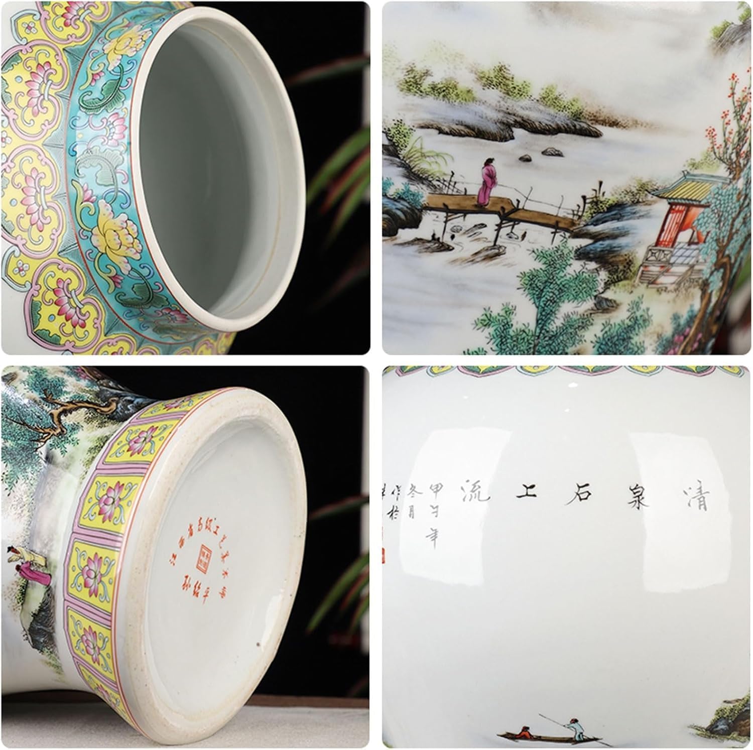 ELEFOCUS Jingdezhen Ceramic Antique Ginger Jar Lid Classic Landscape Chinoiserie Porcelain Jar Tea Storage Chinese Flower Vase