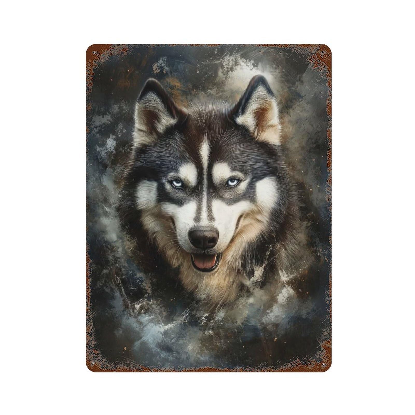 Rust Effect Siberian Husky Portrait Vintage Rust Metal Sign 15.7"x11.8", Classic Wall Plaque for Shed, Workshop And Garage Wall Decor