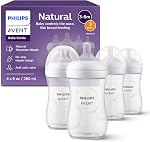 Philips Avent Natural Baby Bottles with Natural Response Nipples (Medium Flow, Flow 3), 9oz, 4-pack, SCY903/04