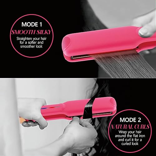 Miniatura 8 de Plancha de pelo infrarroja rosa, plancha plana ancha de titanio de 450 F, calentamiento rápido de 30 segundos, alisador y rizador de cabello 2 en 1,