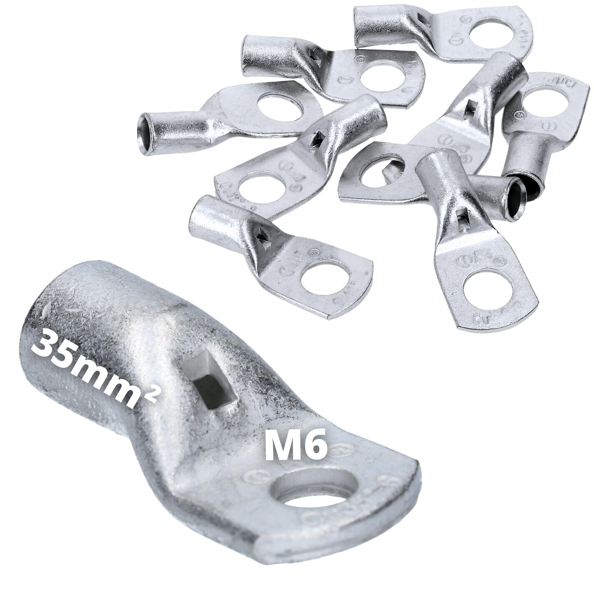 Cembre A7-M6 Lot de 10 Cosses Tubulaires 35 mm² M6 en Cuivre Étamé | Connecteurs de câbles non isolés avec trou de vision pour sertissage, cuivre électrolytique recuit haute conductivité