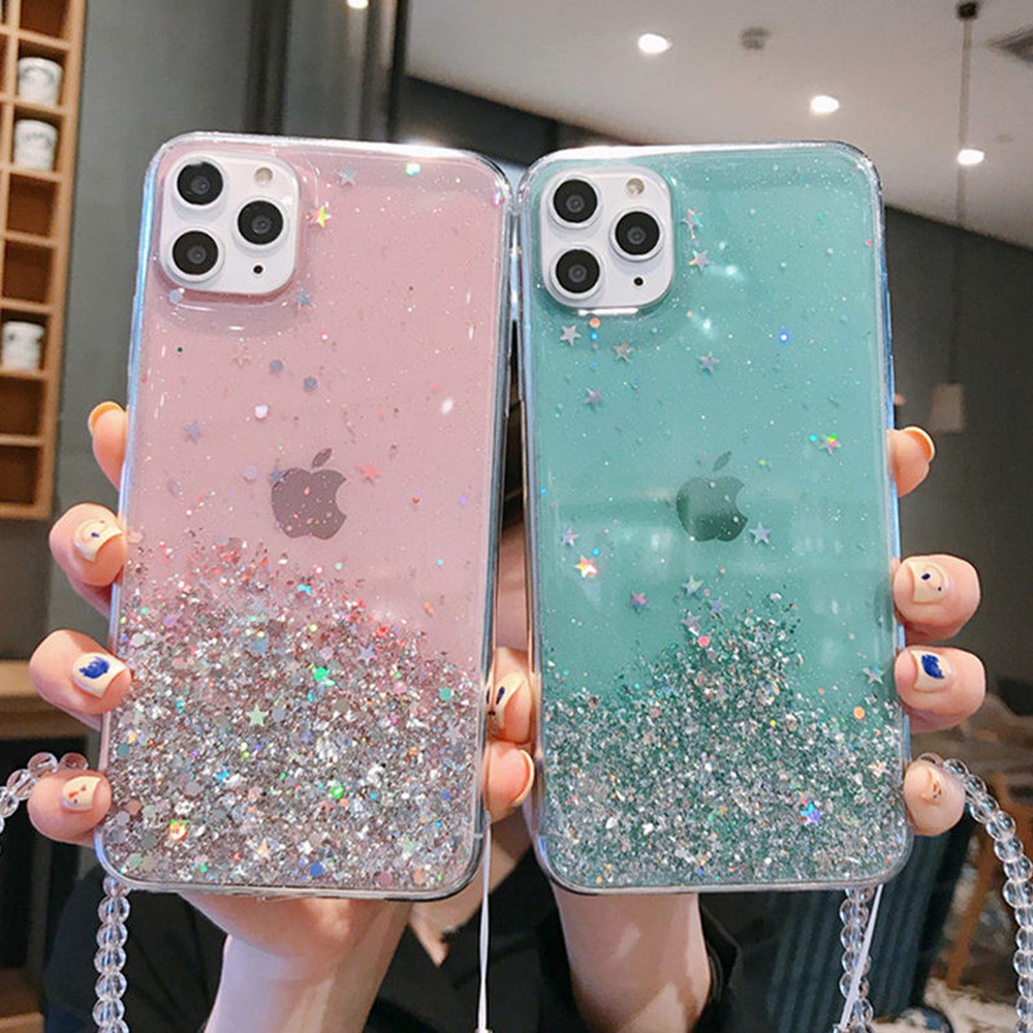 Amazon.co.jp: 新しい透明キラキラ星ストラップ電話ケースiphone 11