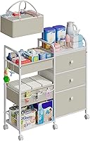 Cidaziya 2-in-1 3-Tier Rolling Baby Diaper Caddy Organizer with Drawers, Dividers & Wheels - Portable Nursery Storage Cart
