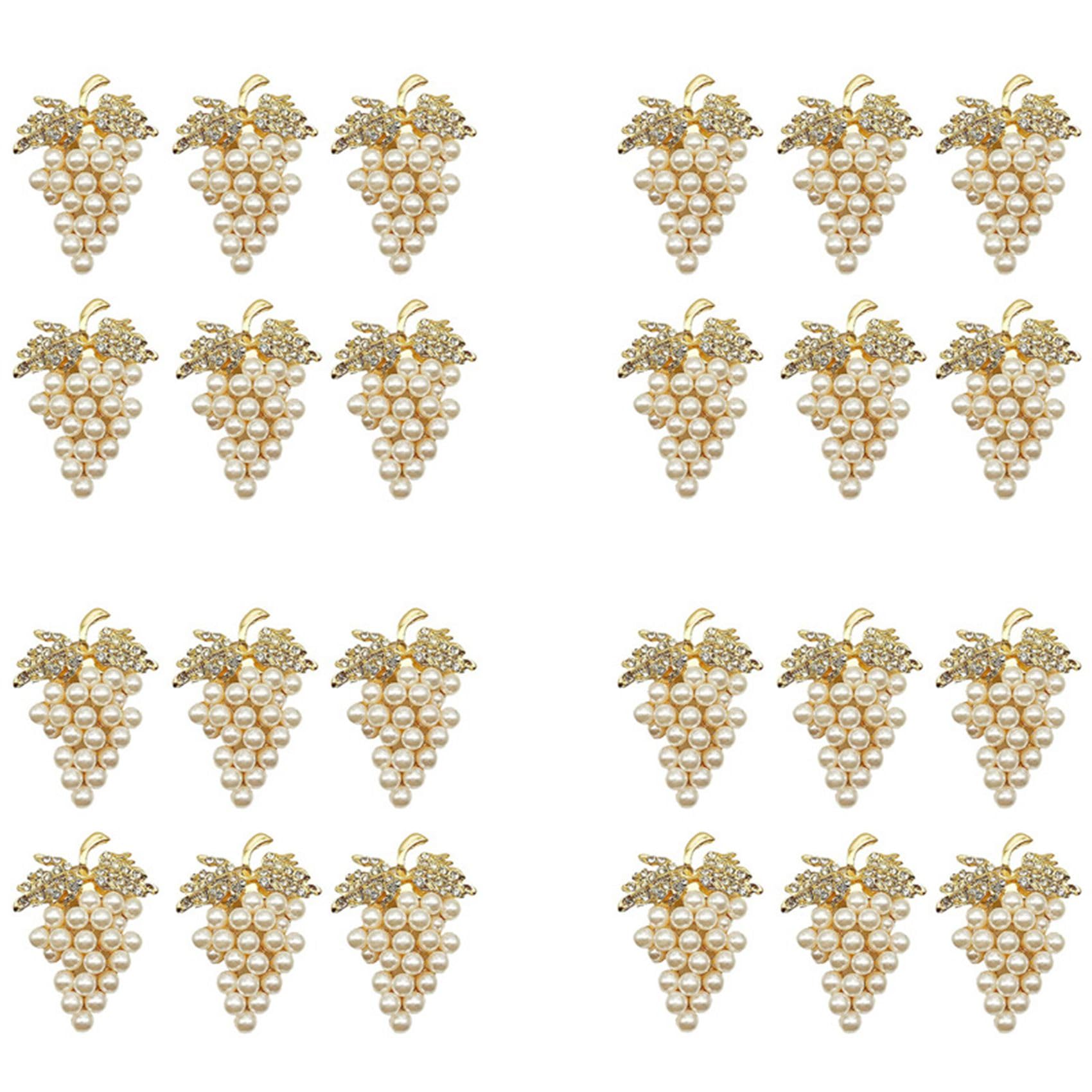 Hndhbfgrt Grapes Napkin Rings Set of 24, with Glittering Imitation and Inlay Alloy Napkin Ring Holder