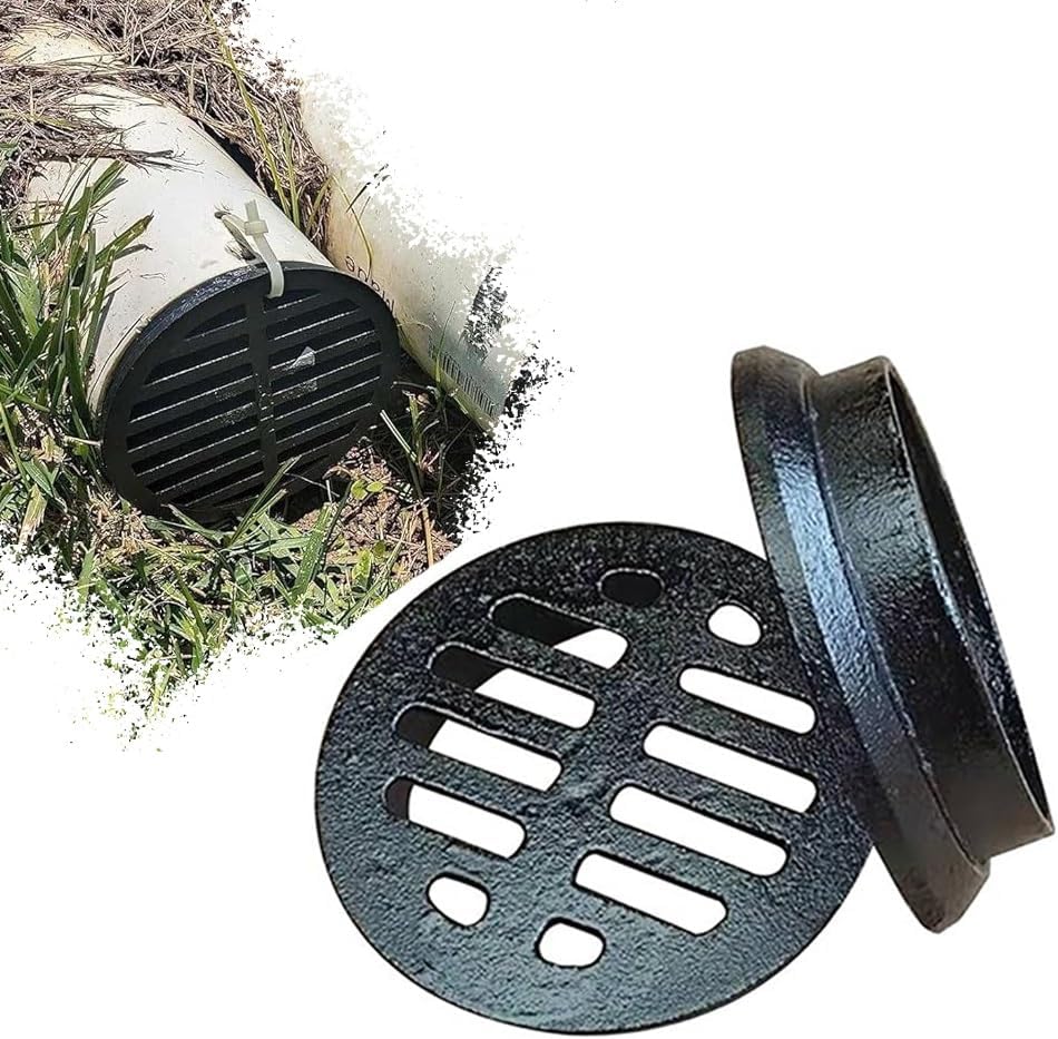 Cast Iron Floor Drain Strainer Cover - 3", 4", 6", 10" Round Flat Grate Replacement for Lawn, Yard, Rooftop, Heavy Duty Sewer Drain Fitting (8m/3.26in)