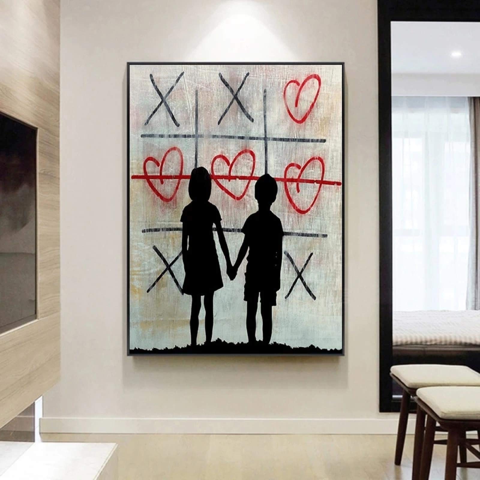 XIANGPEIFBH Banksy Artwork Brother Sister Canvas Poster and Prints Graffiti Art Love Heart Paintings Pictures Modern Home Wall Decor 70x90cm(28x35inch) Inner Frame