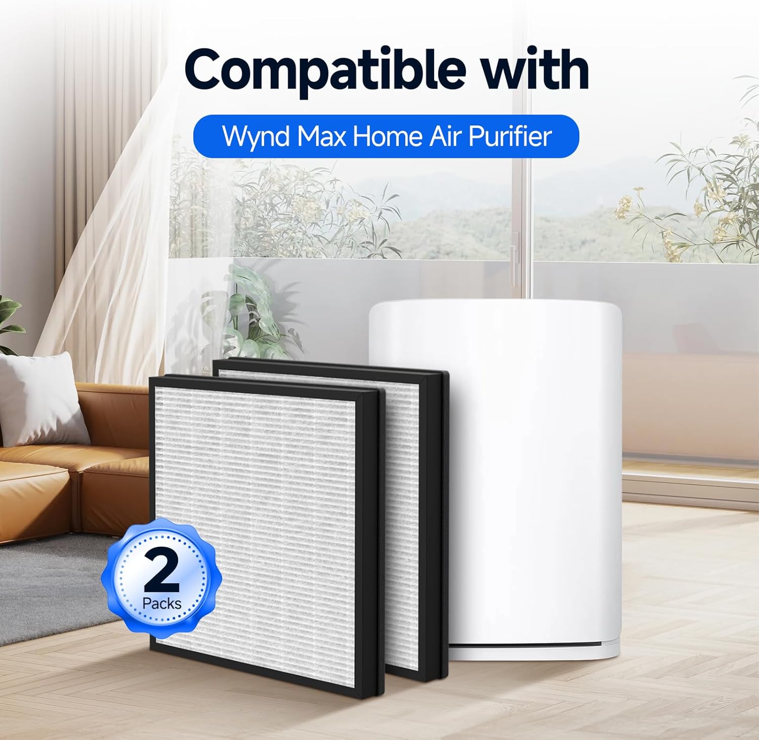 2 Pack Max V-Series Replacement Filter Compatible with Wynd Max Home Air Puri-fier, 3-in-1 Filter, Model HMEPURV01