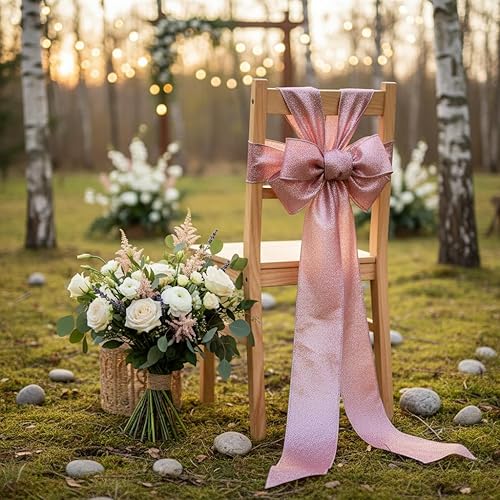 Miniatura 2 de CT CRAFT LLC Cinta con alambre con purpurina de 2.5 pulgadas x 10 yardas, oro rosa para decoración del hogar, lazo para envolver regalos,