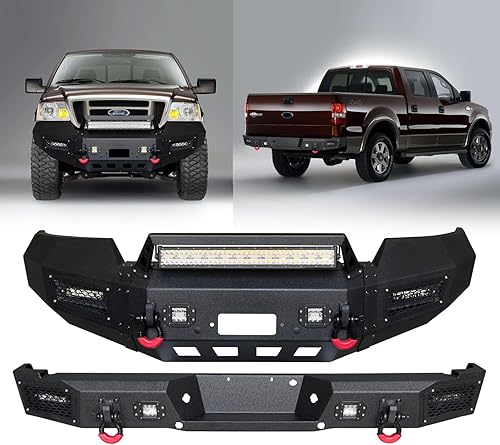 Parachoques delantero y trasero con textura negra compatible con Ford F150 2004 2005 2006 2007 2008 (excluyendo Raptor y Ecoboost) con placa de
