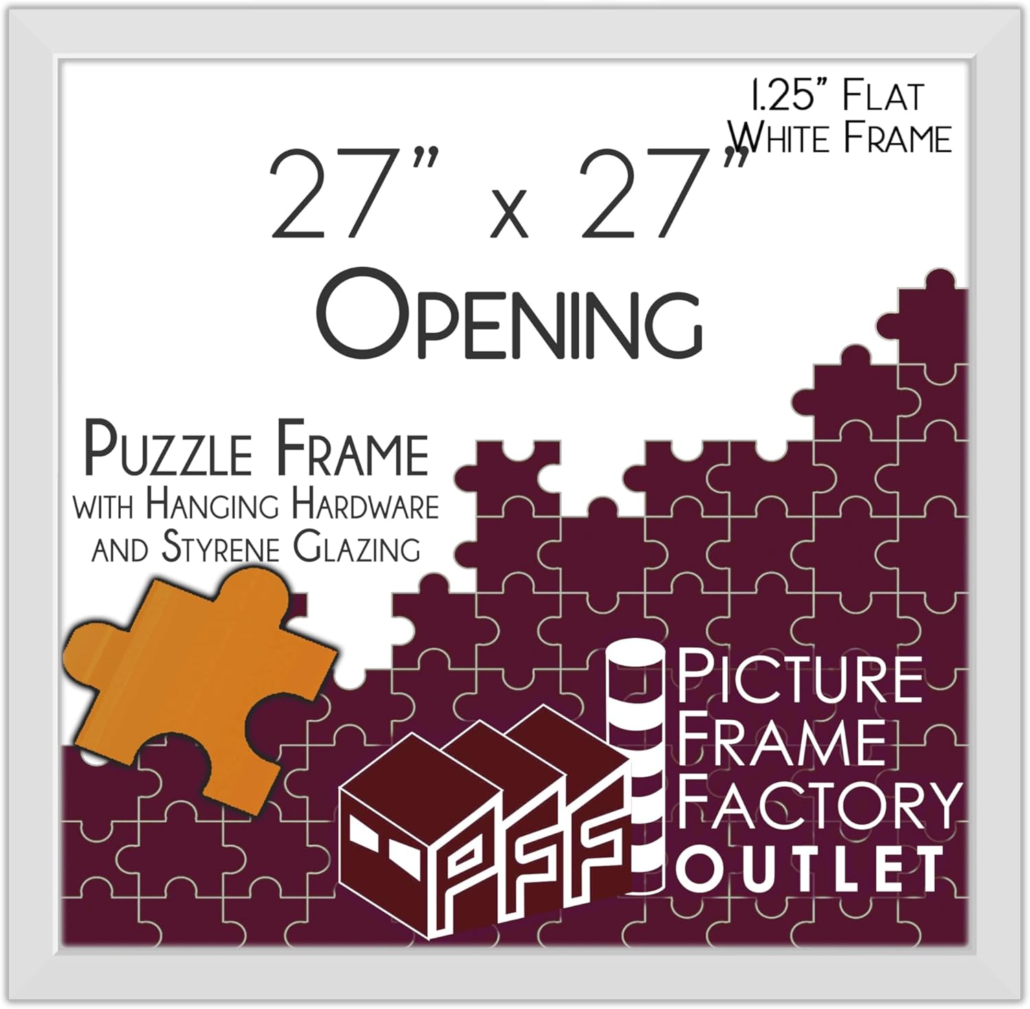 PFF PictureFrameFactoryOutlet - 27x27 Inch - Premium 1.25" White Profile - Picture Frame for Artwork, Puzzles, Photos, Certificates