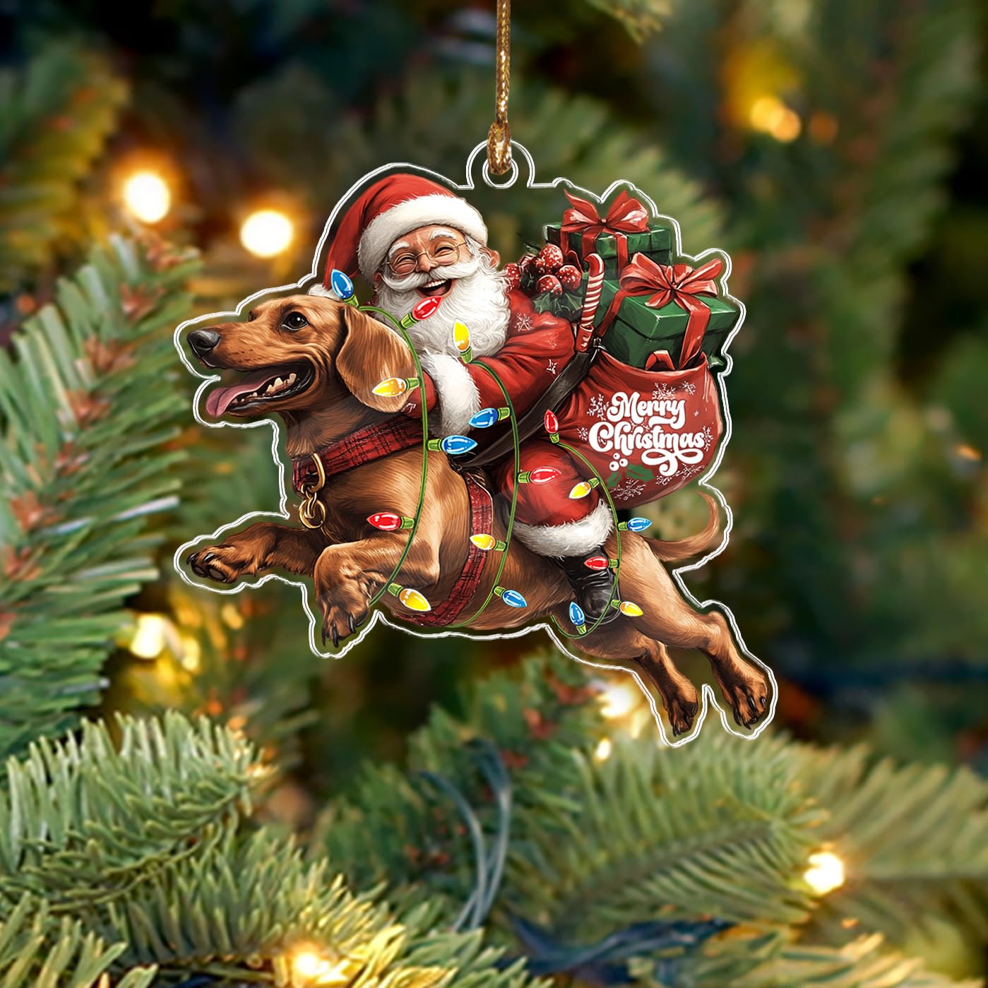 BEETHIS Funny Dachshund Santa Christmas Ornament 2026 – 2D Flat Acrylic Santa and Dog Car Hanging Ornament Decoration – Hilarious for Dog Lovers – Unique Dachshund Xmas Decor 3.5'' — image 1