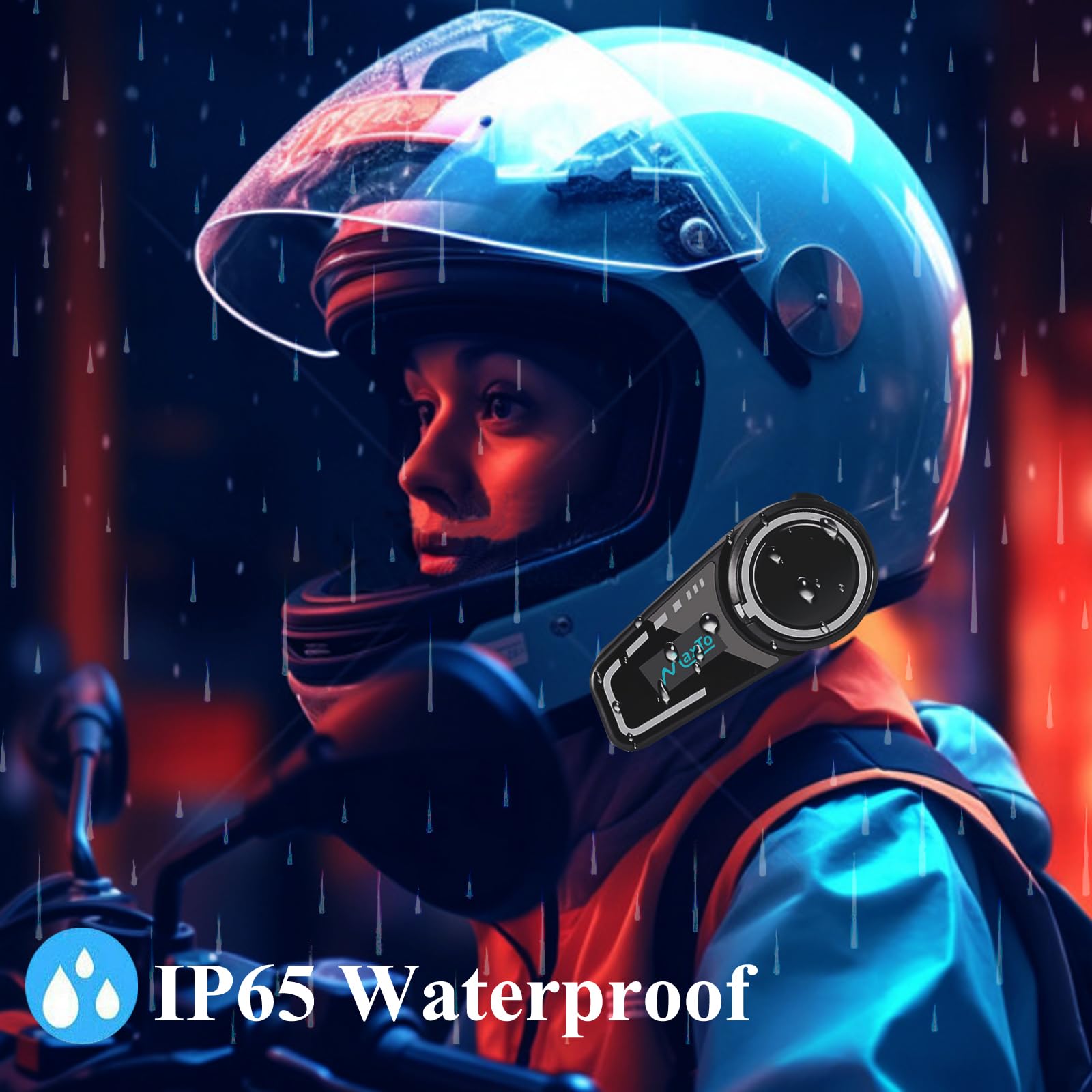 QSPORTPEAK Interfono moto bluetooth, M2C Cuffie Bluetooth per casco da moto per 2-6 piloti con schermo LCD, CVC + DSP Funzione di Riduzione del Rumore, Condivisione Musica,IP67 Impermeabile, 1 pezzi