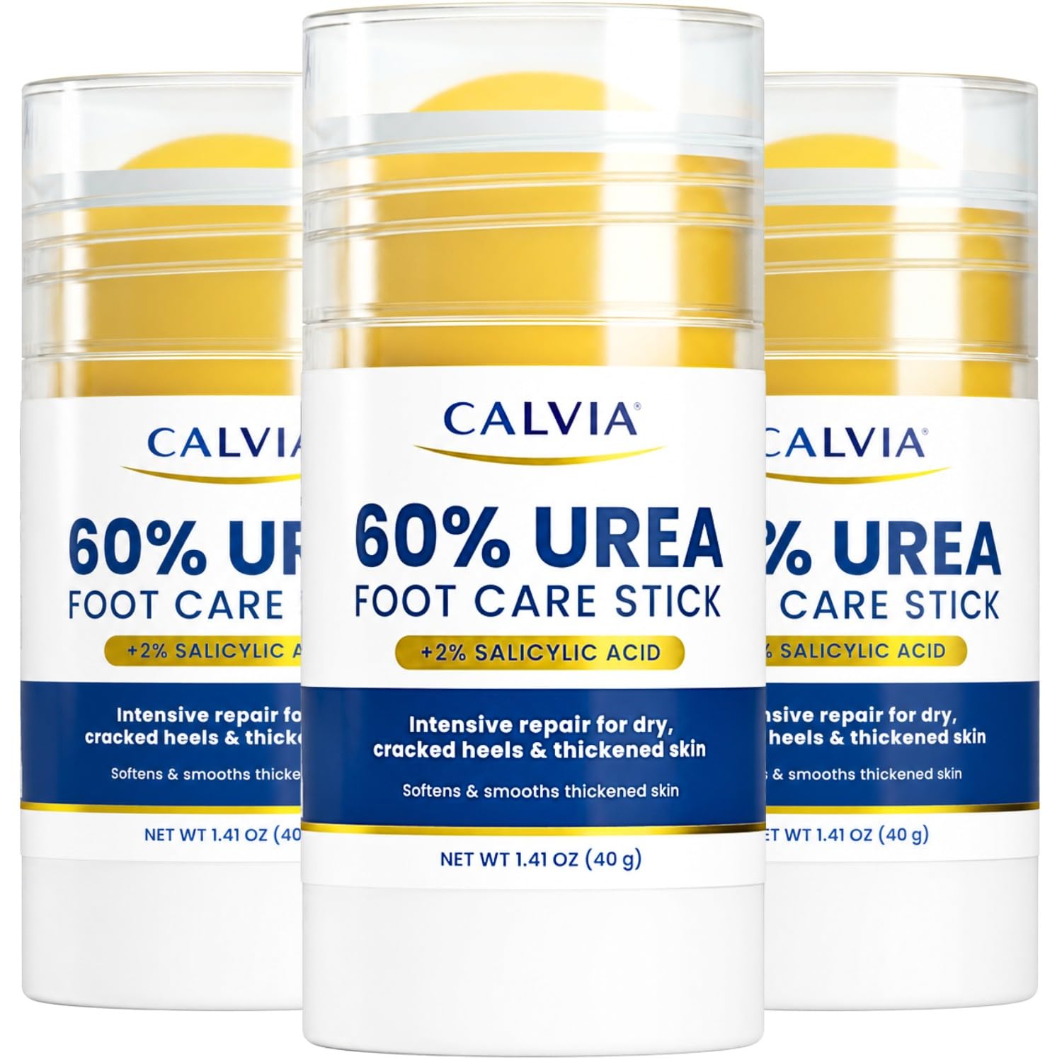 60% Urea Cream Foot Care Stick with 2% Salicylic Acid – Intensive Heel Balm for Dry Rough Cracked Feet – Mess-Free Callus Softener & Foot Moisturizer, 1.41oz (3 PACK)