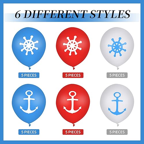 Miniatura 2 de 30 globos náuticos para decoración de cumpleaños, globos náuticos de 12 pulgadas, anclajes de rueda para decoración de cumpleaños temática de