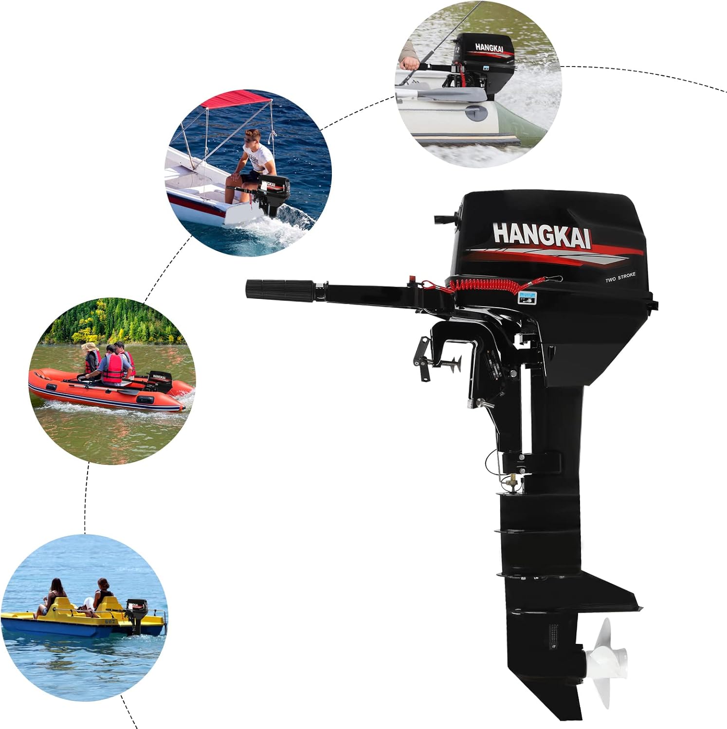 Hangkai 2-Stroke 12HP Outboard Motor, Heavy Duty Outboard Boat Motors, Long Shaft Fishing Boat Engine Marine Engine, Tiller Control Fishing Boat Kayak Engines, with CDI Ignition System & Water Cooling