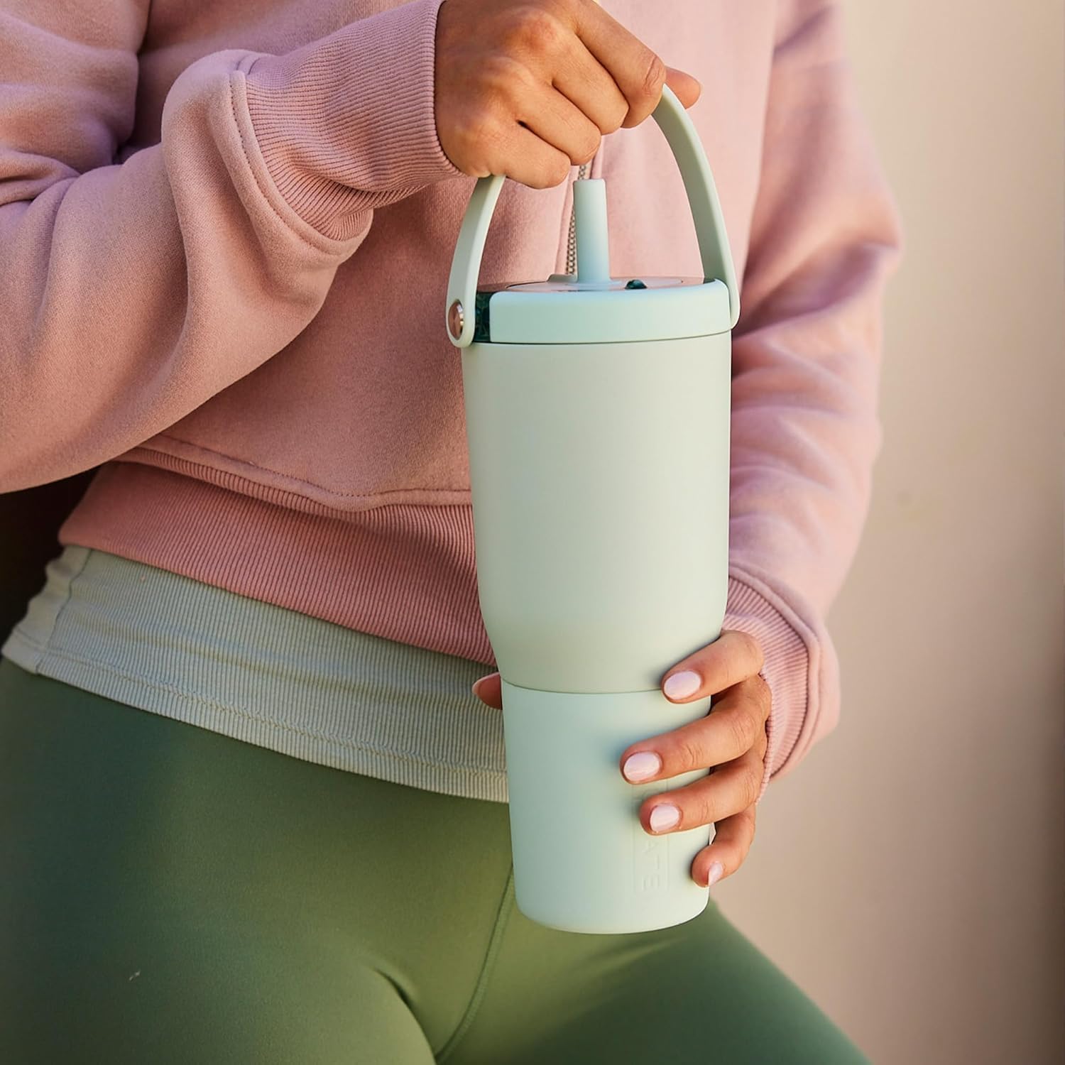 BrüMate Resa 35oz 100% Leakproof Tumbler w/Handle & Straw | Flexible SoftSip Straw | Silicone Sleeve for Durability | Stainless Steel | Cup Holder & Travel Friendly Water Bottle (White Polka Dots) - Image 2