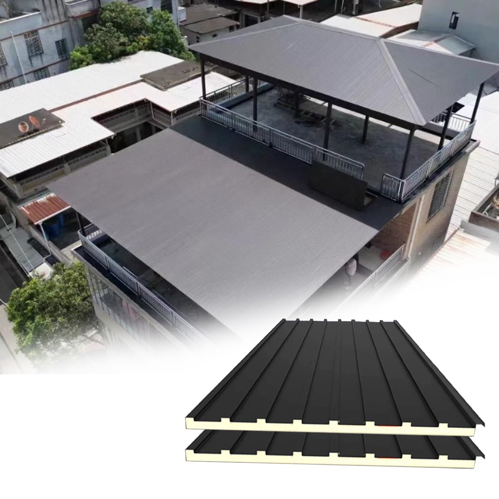 Roofing Sheets Aluminum Alloy Pergola Tin Roof Panels, 1pc/ 2pcs/ 5 Pcs Insulated Cladding Board(Grey,1PC-1.5M/4.9FT)