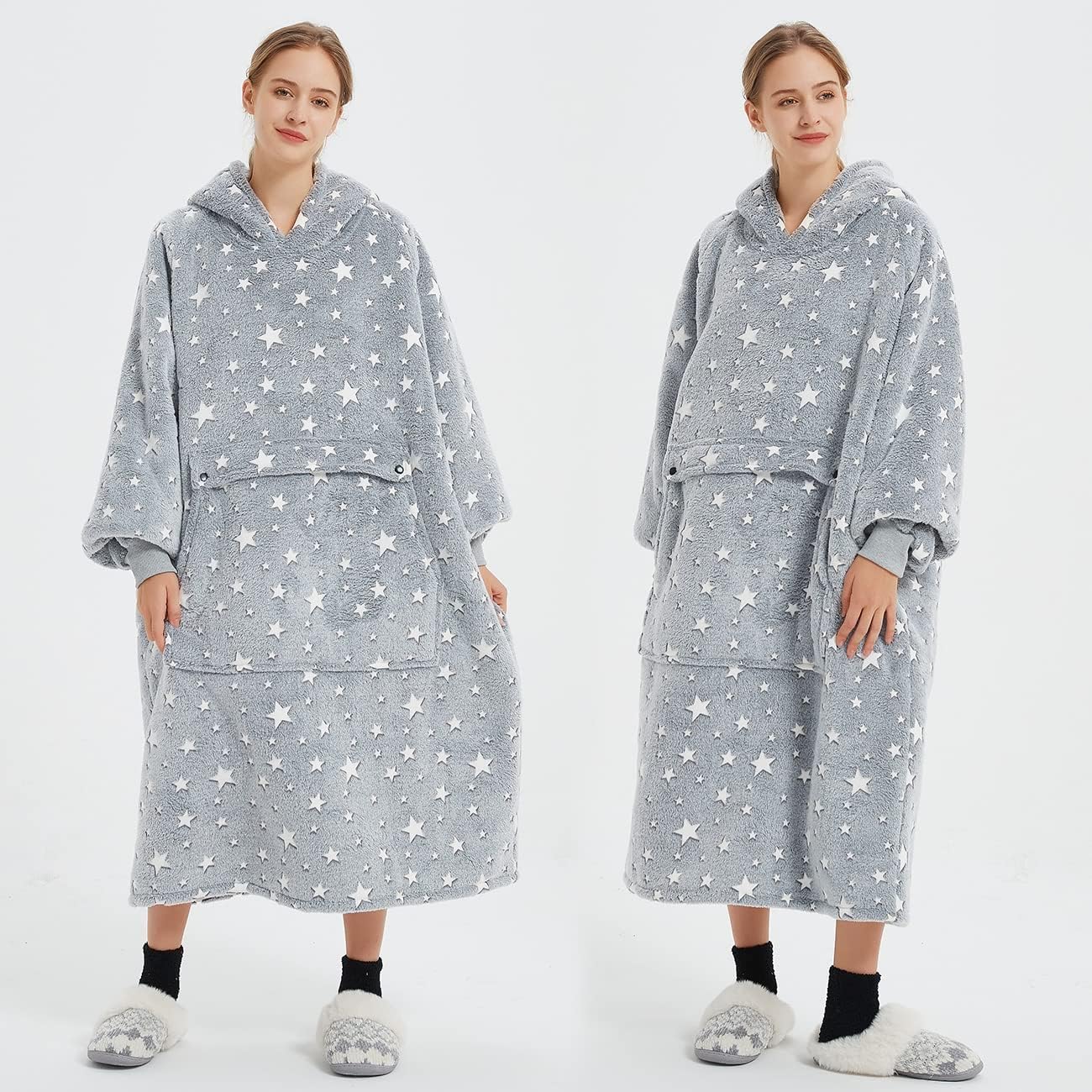 KFUBUO Glow in The Dark Wearable Blanket Hoodie for Adults Long Sherpa All Patterns Oversized Sweatshirt Blanket with Pockets Birthday Gifts for Women - Image 6