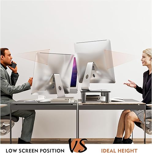 Miniatura 5 de Hemudu Paquete de 2 soportes elevadores para monitor de computadora con soporte de escritorio multimedia ajustable para pantalla plana LCD LED TV,
