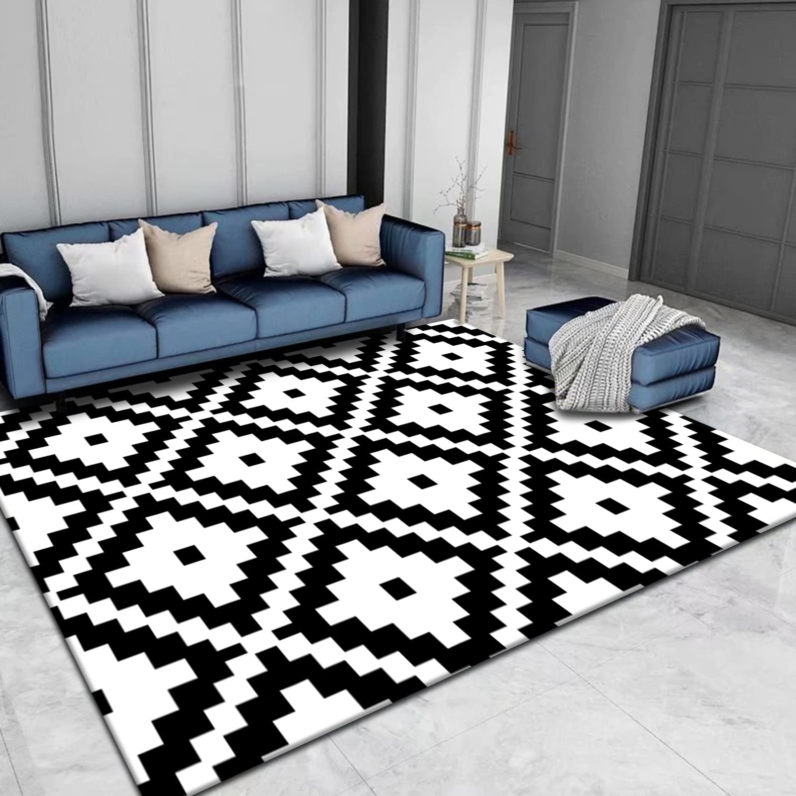 Tapis moderne à poils longs pour salon et chambre à coucher, motif géométrique abstrait, polyvalent, pour couloir et entrée