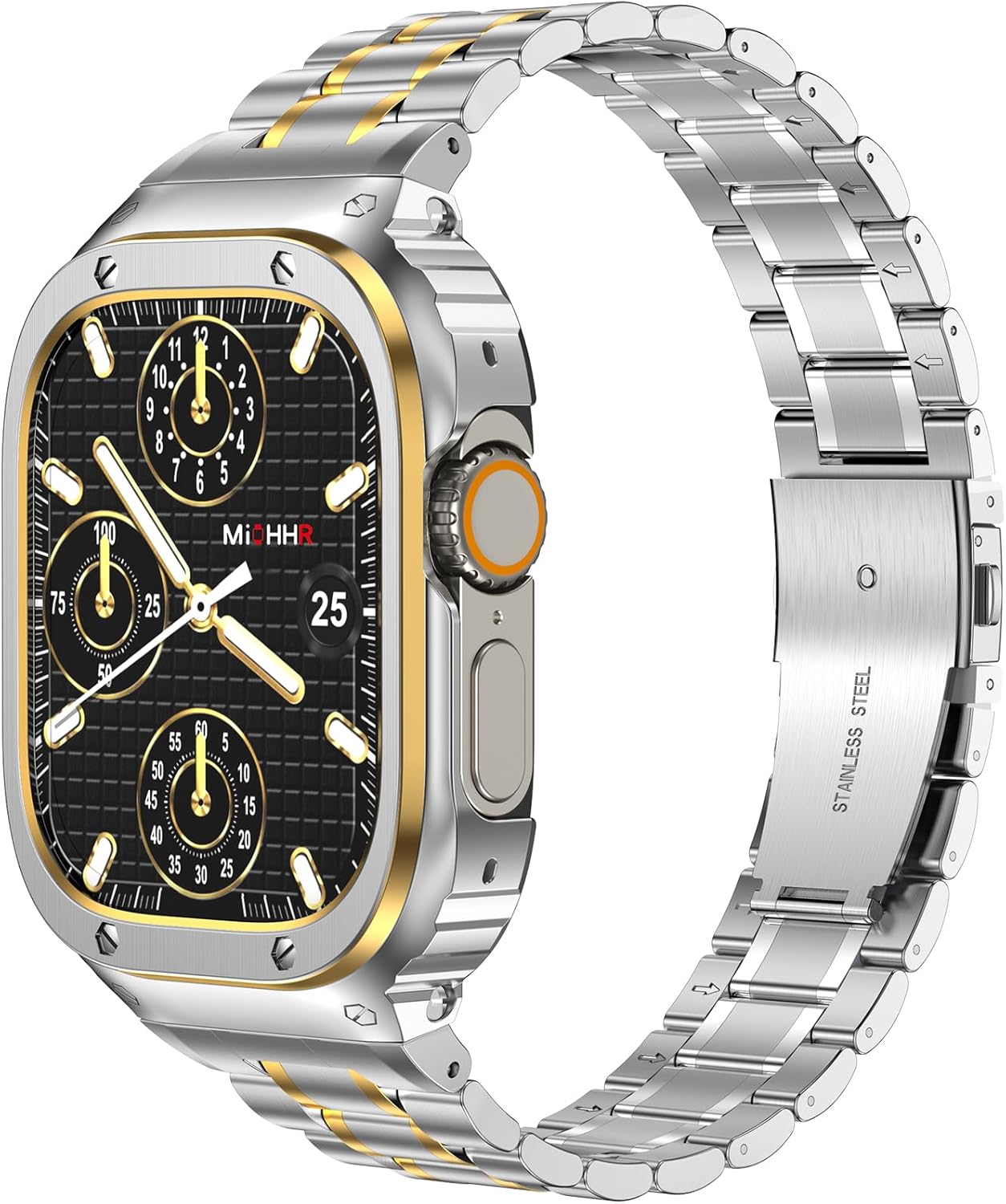 MioHHR Stainless Steel Watch Band with Case Compatible with Apple Watch Ultra3/2/1 Series 11 10 9 8 7 6 5 4 3 2 1 SE3/2/1, Metal Strap with Protective Cover for iWatch 49/46/45/44/42/41/40/38mm Men