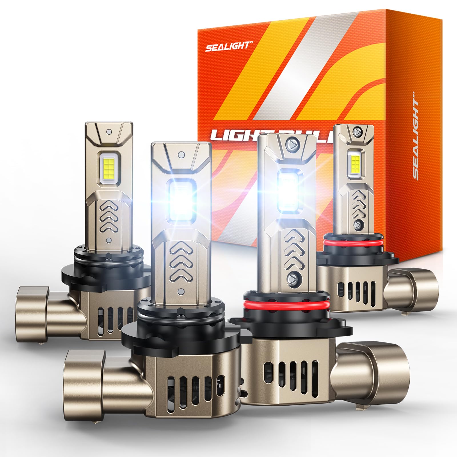 SEALIGHT 9006/HB4 9005/HB3 LED Light Bulbs Combo, 12X 140,000LM Super Bright, 6500K Cool White, 20 Year+ Extended Lifespan, 1:1 Original Size, Plug and Play, Pack of 4