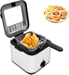 Electric Deep Fryer, 110V/50Hz 1000W Stainless Steel Fryer with Basket and Lid 2.5L Deep Fryer Pot Adjustable Temperature Dishwasher Safe Parts Countertop for Kitchen