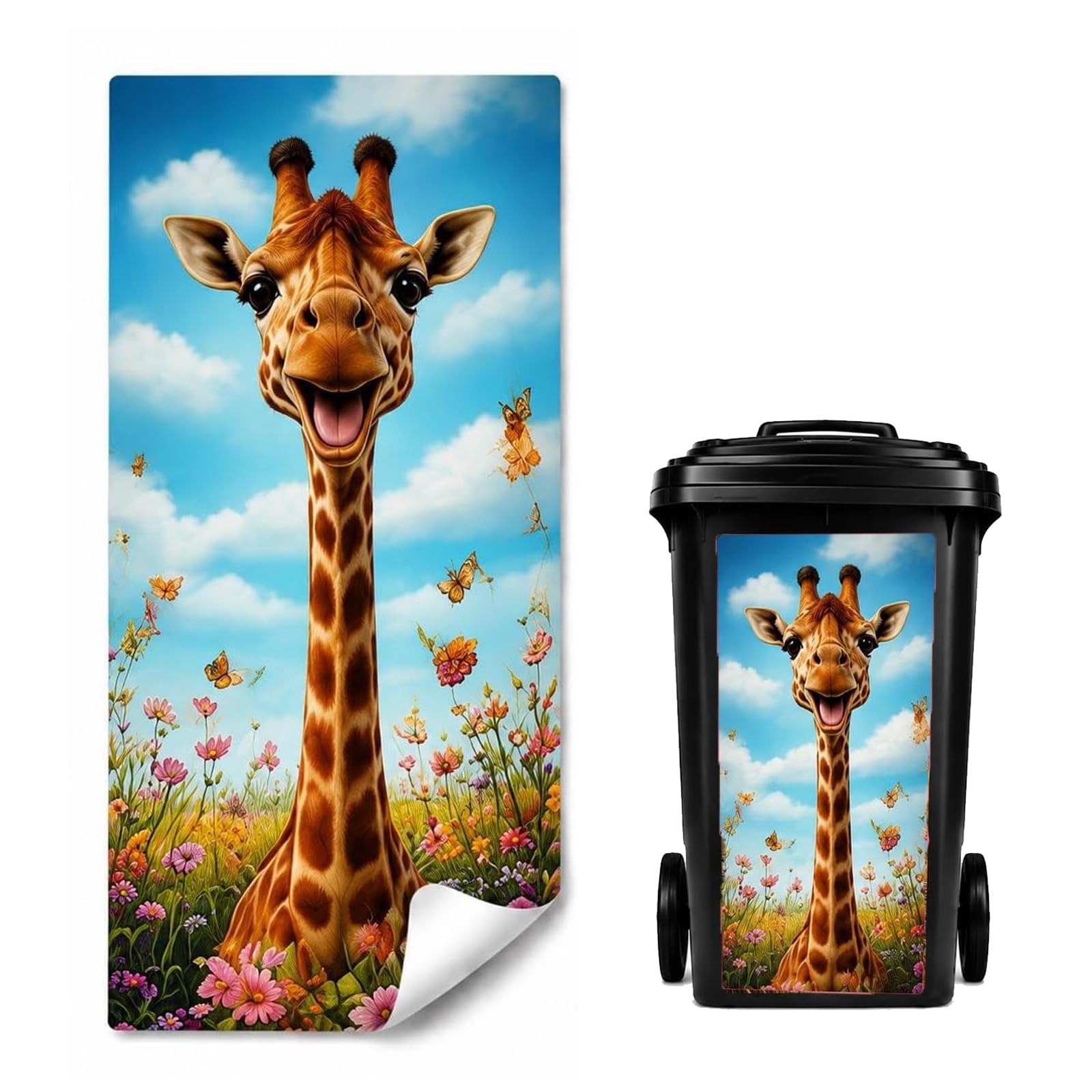 Large Wheelie Bin Stickers, Creative Animal Pattern Bin Wraps, Creative Trash Can Sticker Self Adhesive, Dustbin Sticker Decal for Door Trash Cans Bins Driveway Garden Outdoor Patio Decor，F