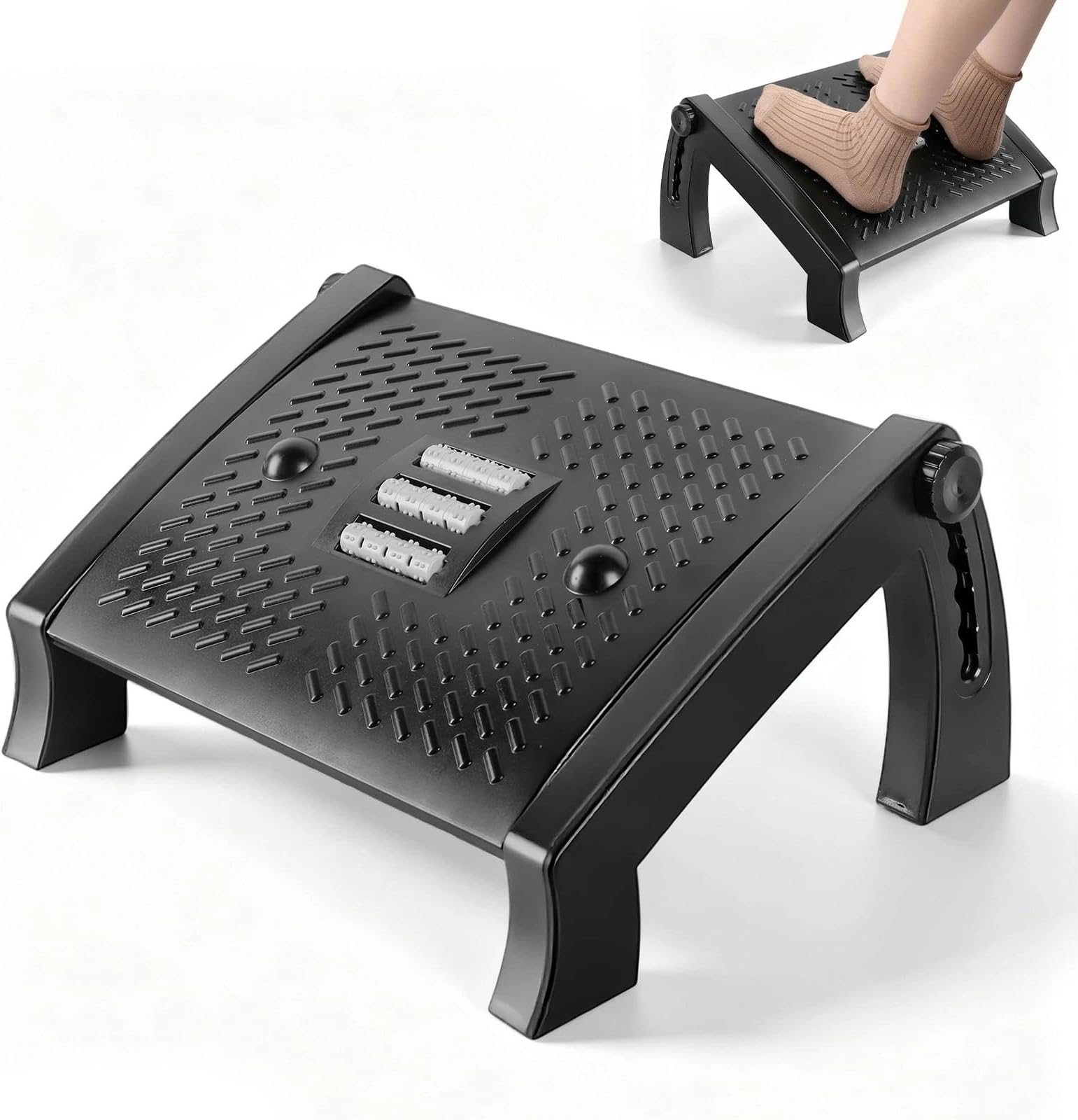 Adjustable Under Desk Foot Rest with Ergonomic Design, Massage Rollers, Foot Rest Under Desk, 6-Level Height Adjustment, Non-Slip Silent Base for Leg Relief, for Office, Home Use