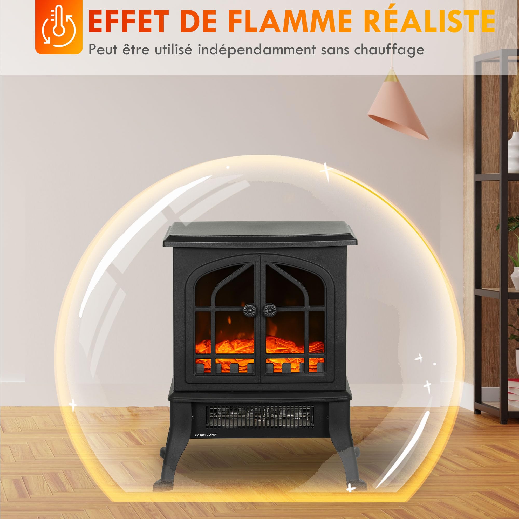 HOMCOM Cheminée électrique avec Effet Flamme 3D 1800/900 W sur Pied Noir