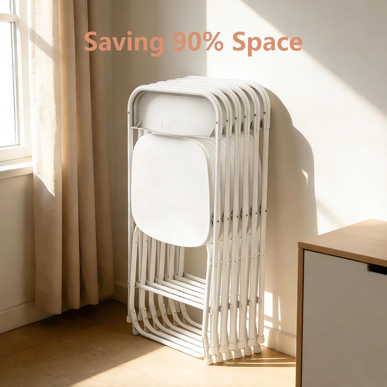 Plastic Folding Chair 6Pack, Portable White Folding Chairs, 350 lbs Capacity Heavy Duty Chair for Party, Event, Wedding, Camping, Patio, Home, Office