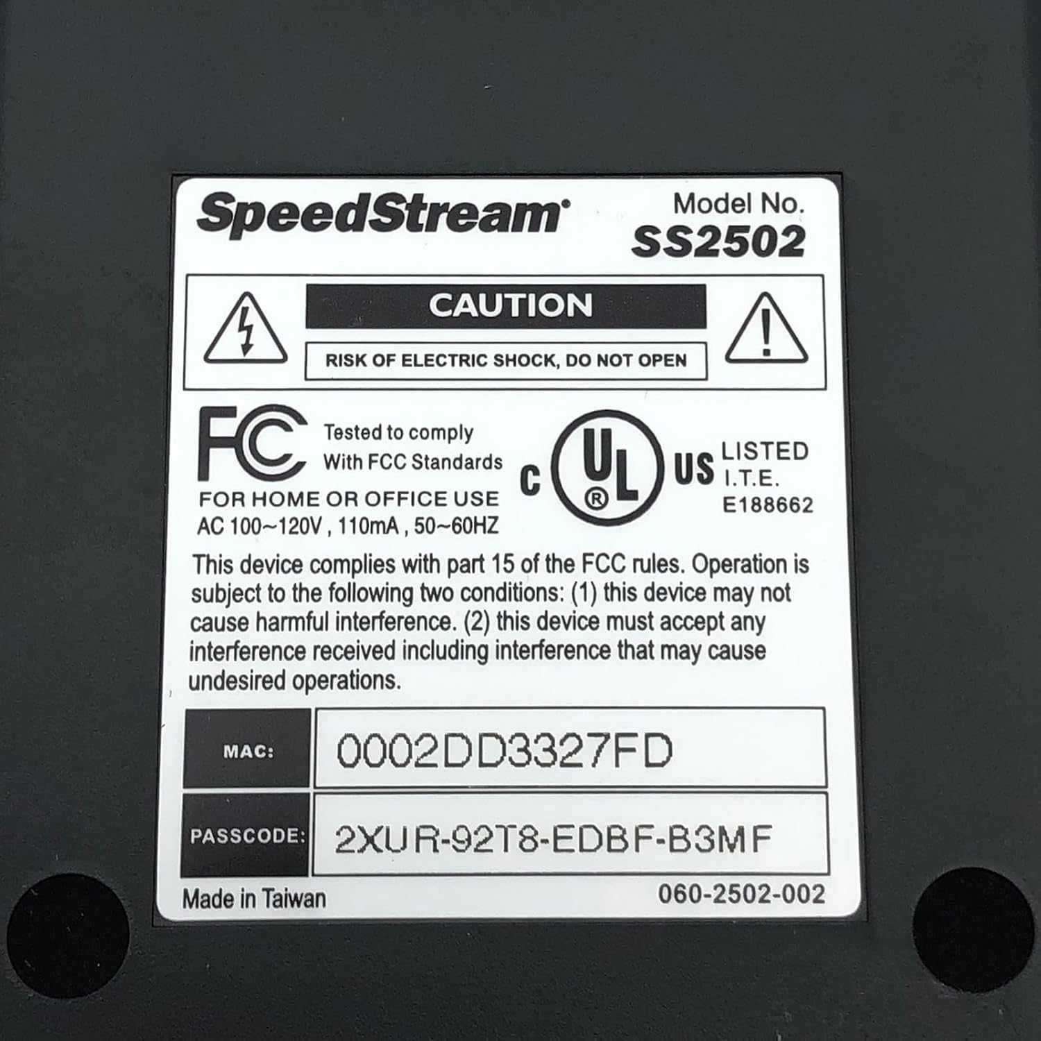 SpeedStream SS2502 Powerline Ethernet Adapter 060-2502-002
