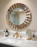 32 inch Round Wall Mirror: Large Decorative Silver Glass Vanity with Beveled Crystal Bling Sunburst Frame Edge, Home Modern Art Deco for Livingroom Bathroom Diningroom Bedroom | Modern Wall Mirror for Luxury Home Decor