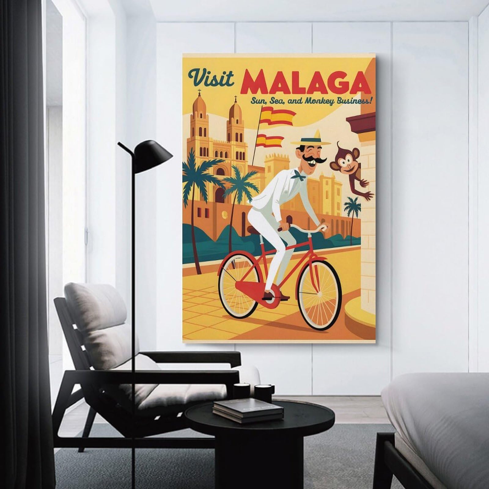 Junmoney Canvas Wall Art Visit Malaga Travel, 20x30inch(50x75cm), for Bedroom, Guest Room Or Reading Nook, Canvas Wall Decor for Personal Spaces