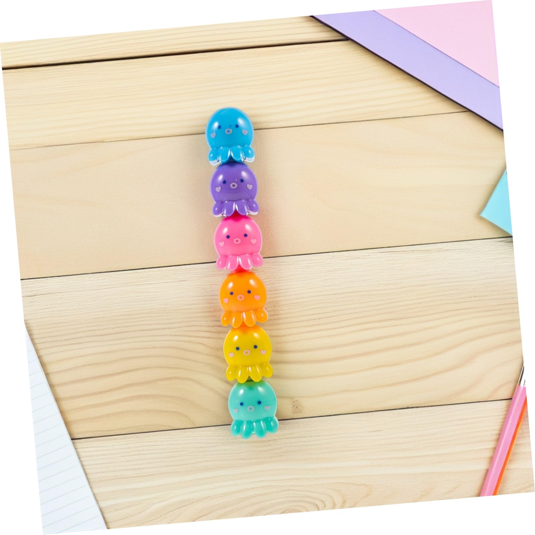 TEHAUX 2 Set Mini Evidenziatori Fluorescenti Polpo Penne Colorate Impilabili per Scrittura e Pittura Palmo-friendly per Studenti