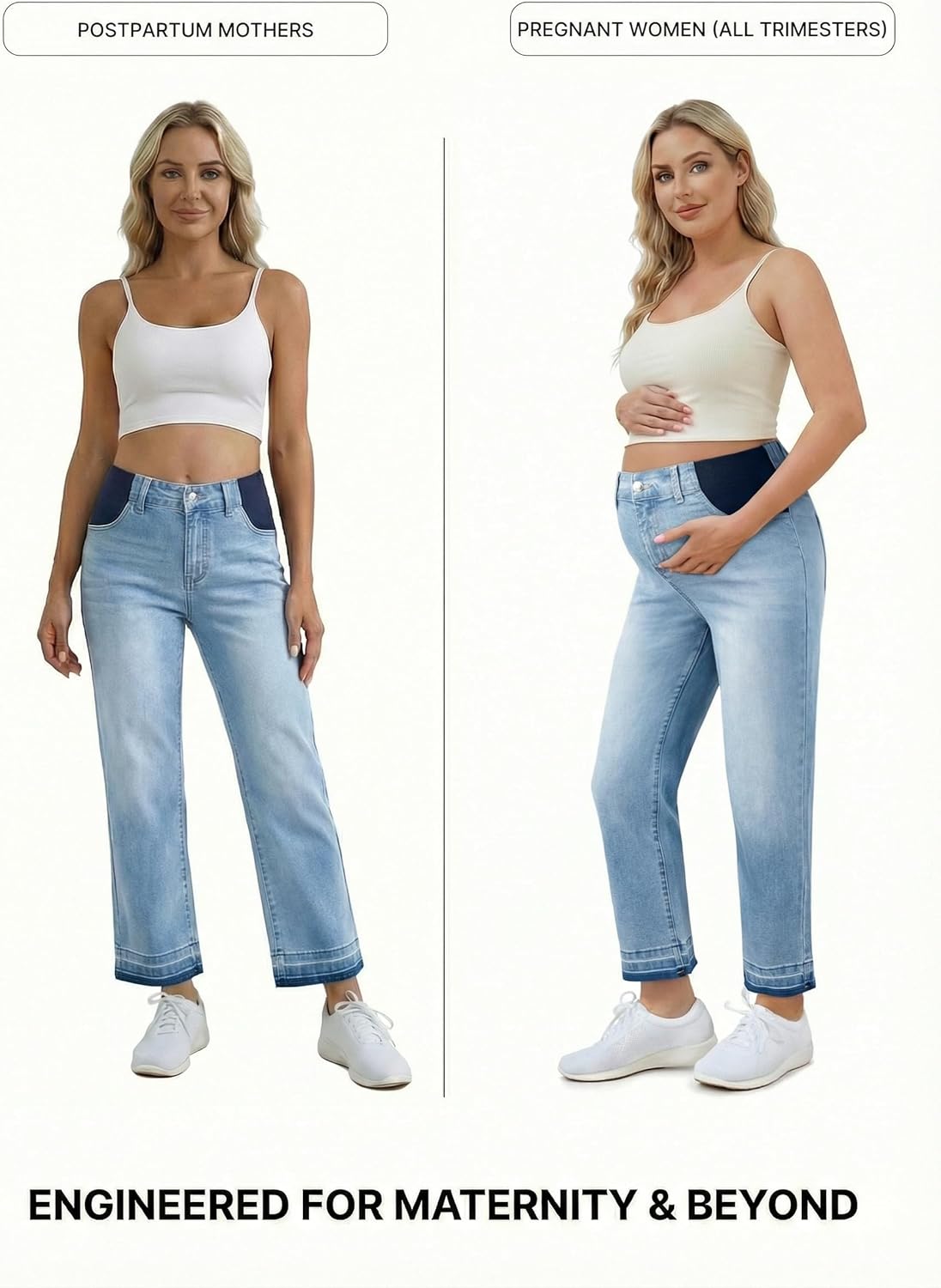 BLENCOT Women's Maternity Jeans Mid-Rise Elastic Waist Pregnancy Work Pants Straight Leg Jean Pockets S-2XL - Image 5