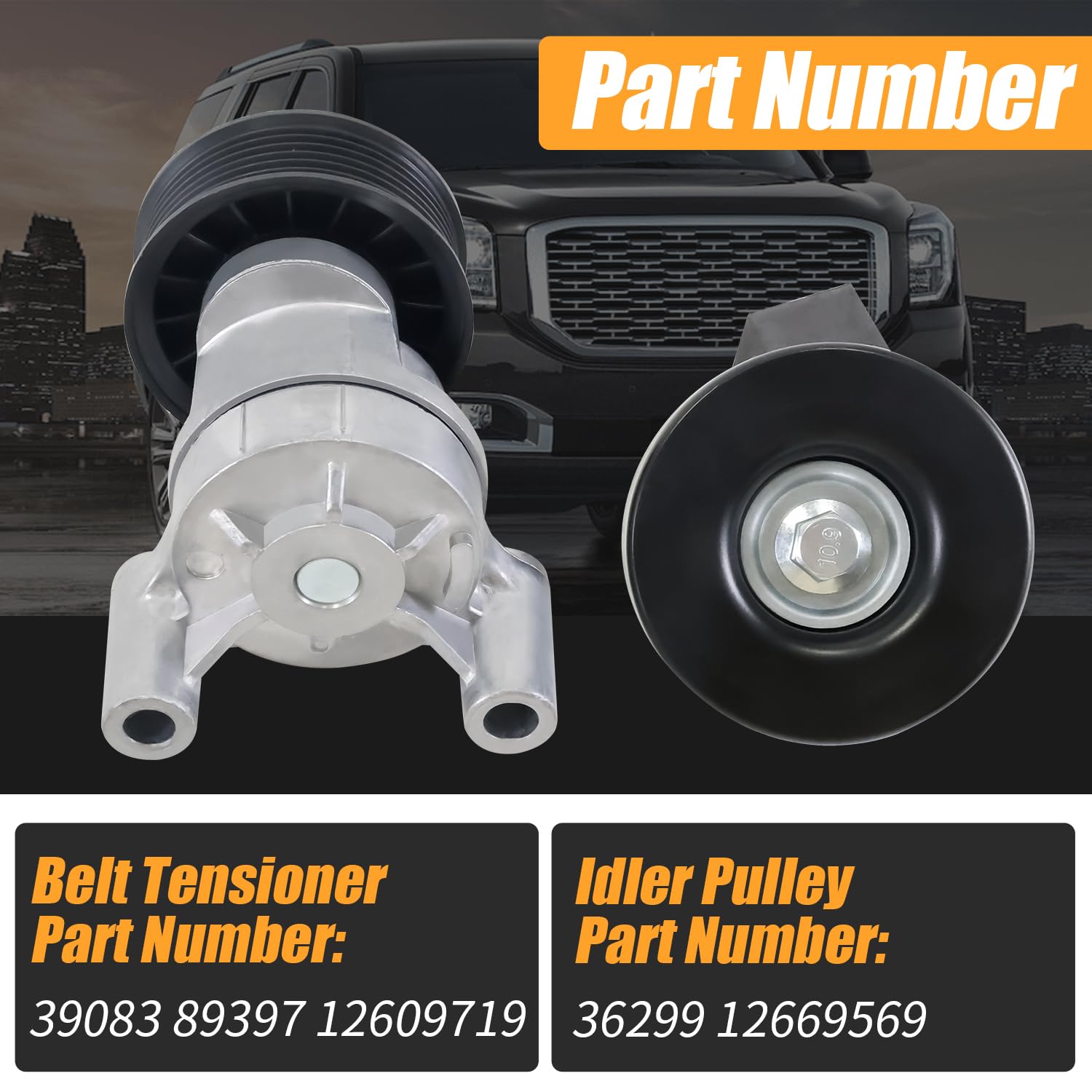 39083 Belt Tensioner and Idler Pulley Assembly Compatible with Chevy Silverado 1500 2009-2013 GMC Sierra 1500 2500 HD 2009-2019 Cadillac Escalade 2009-2014 Hummer H2 2009 Replace 89397 12609719