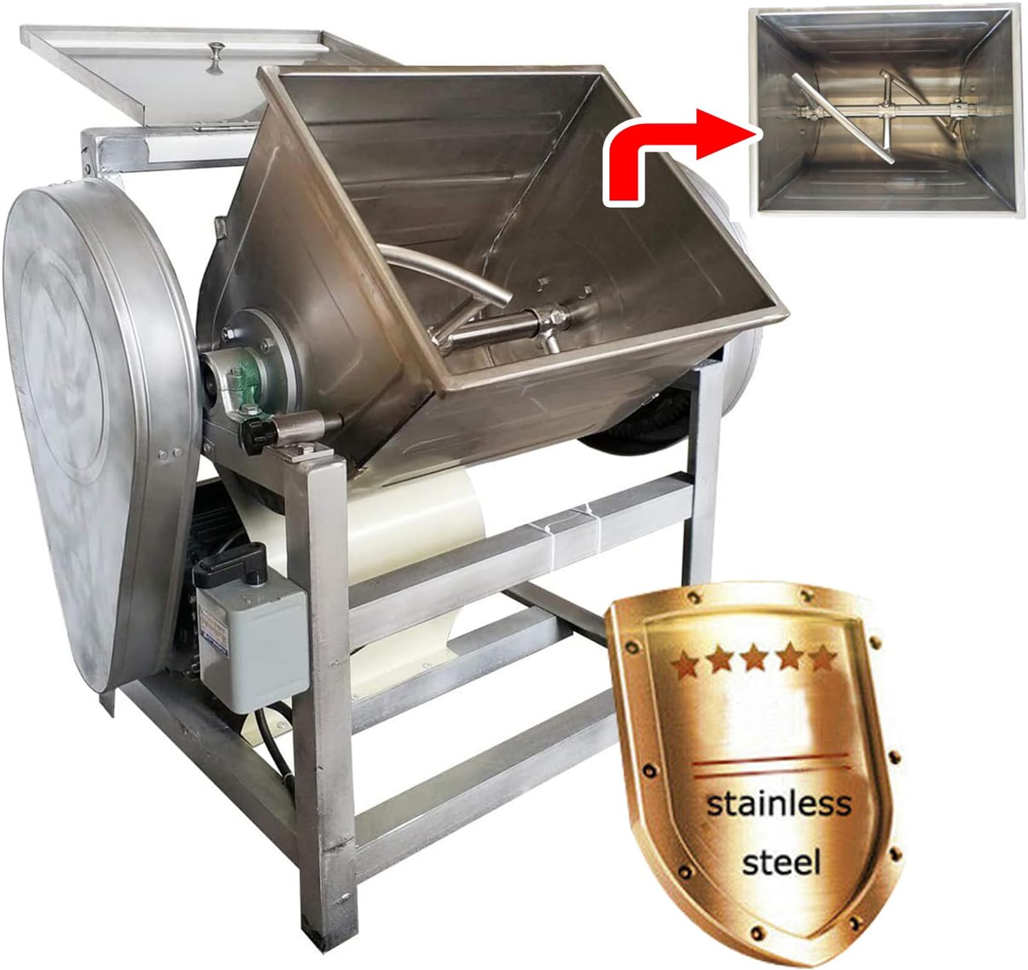 Commercial Dough Mixer Electric Dough Mixing Machine Stainless Steel Pizza Flour Dough Stand Mixer Heavy Duty Flour Blender Kneading Machine 50QT/25KG Kneading Capacity