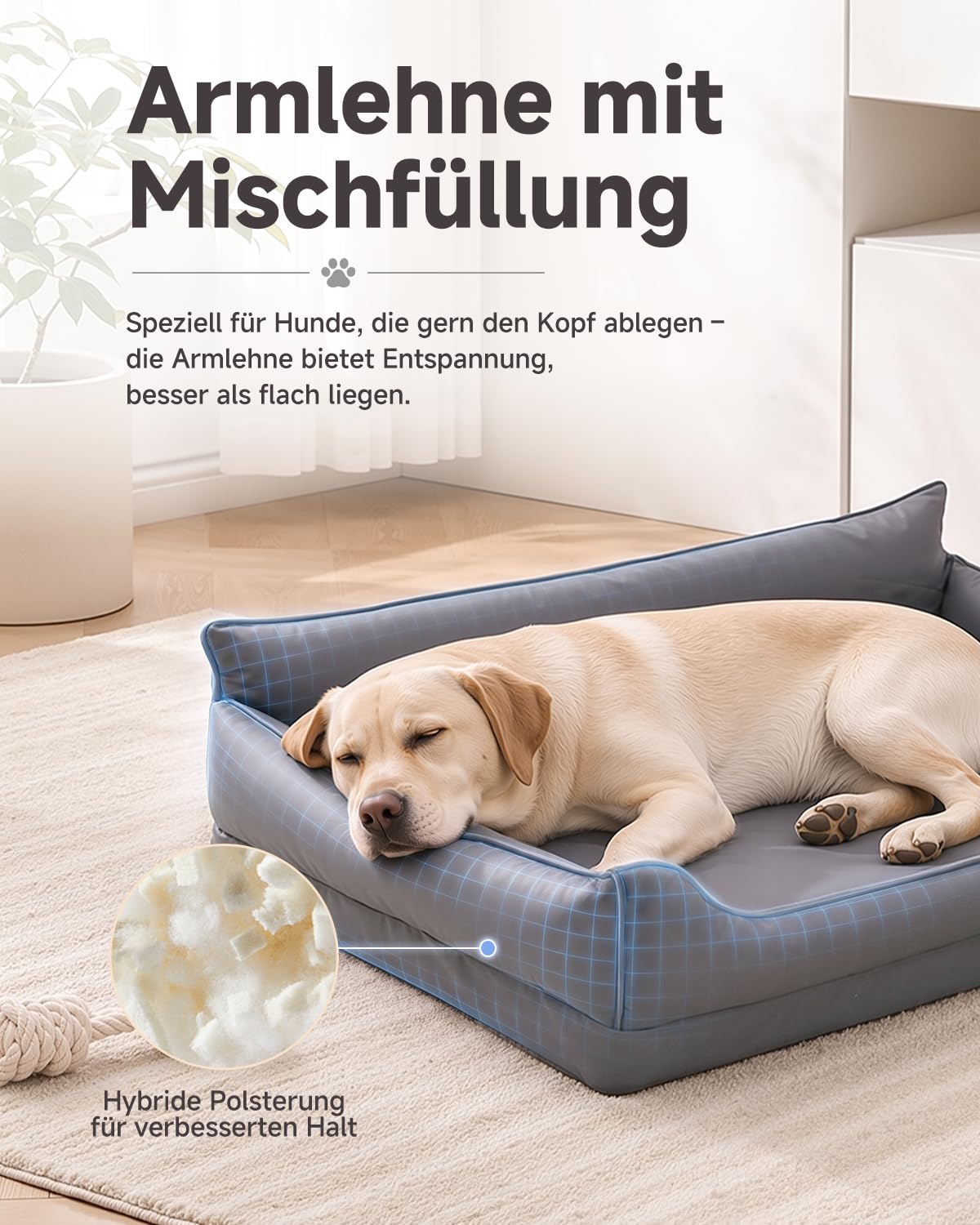 Wasserdicht Orthopädisches Hundebett,Kunstleder Hundekorb,91x68 cm,Grau | Hundekissen für Mittelgroße Hunde,Abwischbares Hundesofa mit 4 Rändern,Abnehmbarer Waschbar Bezug ,Rutschfeste Hundecouch