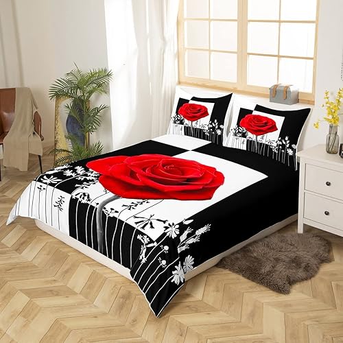 Miniatura 2 de Juego de ropa de cama rosa floral para niños, adolescentes, patrón de flores, funda de edredón con temática de jardín, funda de edredón para el día