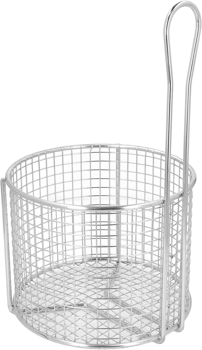 Round Stainless Steel Deep Fryer Basket, French Chip Frying Basket with Long Handle for Frying French Fries,Chickens,and Boiling Vegetable (Sparse Mesh)