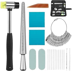 Ring Sizer Measuring Tool 11 Pcs Ring Making Kit, Ring Mandrel, Rubber Jewelers